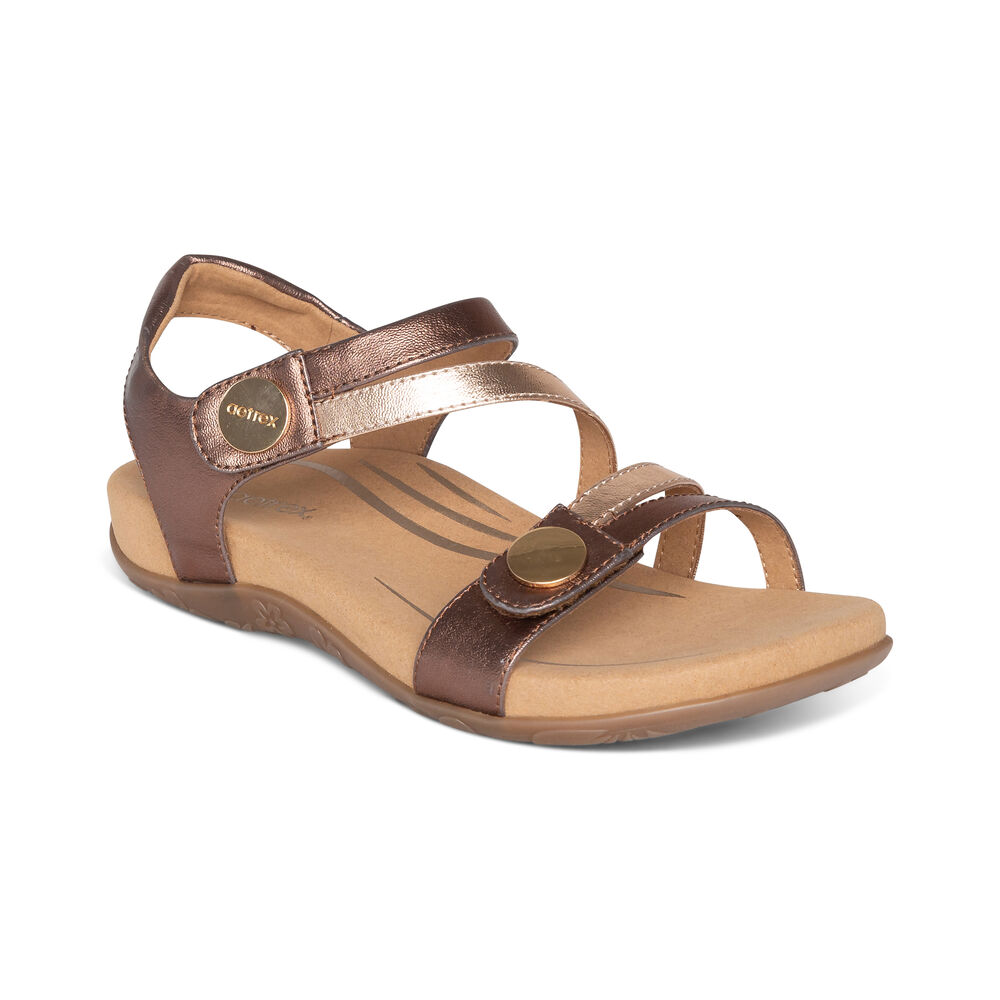 Aetrex Women's Jess Adjustable Quarter Strap Sandals - Bronze | USA EJWACV1